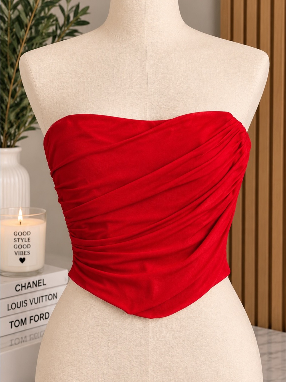 Target Red Strapless Ruched Crop Top